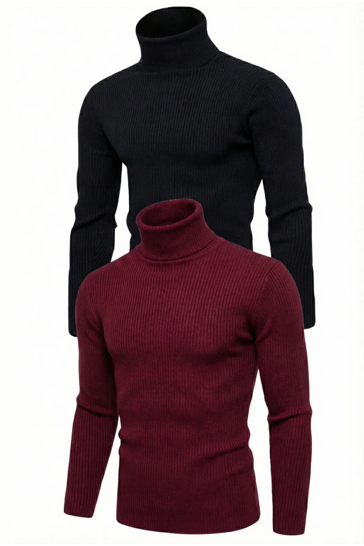 2li Siyah Bordo Unisex Kaşkorse Boğazlı Full Likralı Fitilli Body Kazak