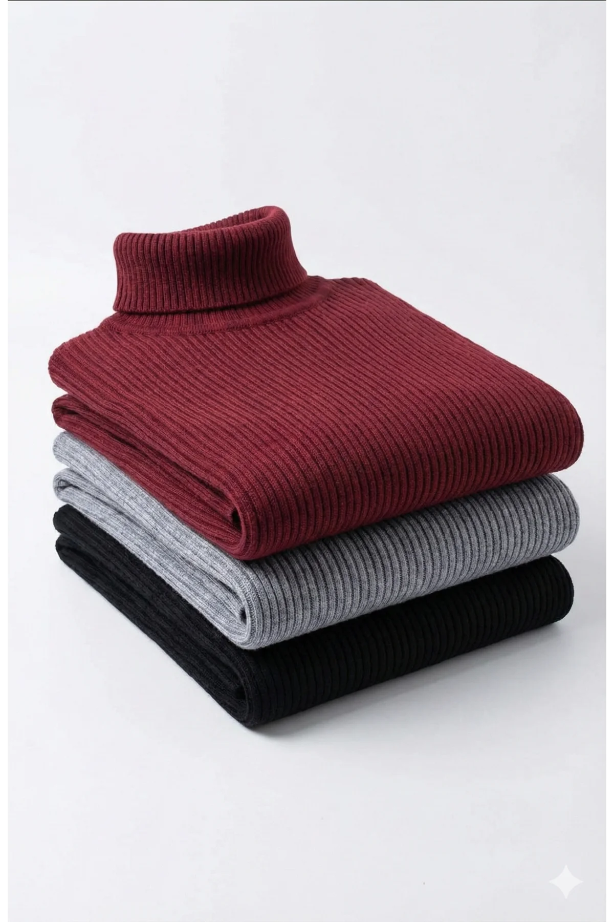 3lü Siyah, Bordo, Gri Unisex Kaşkorse Boğazlı Full Likralı Fitilli Body Kazak