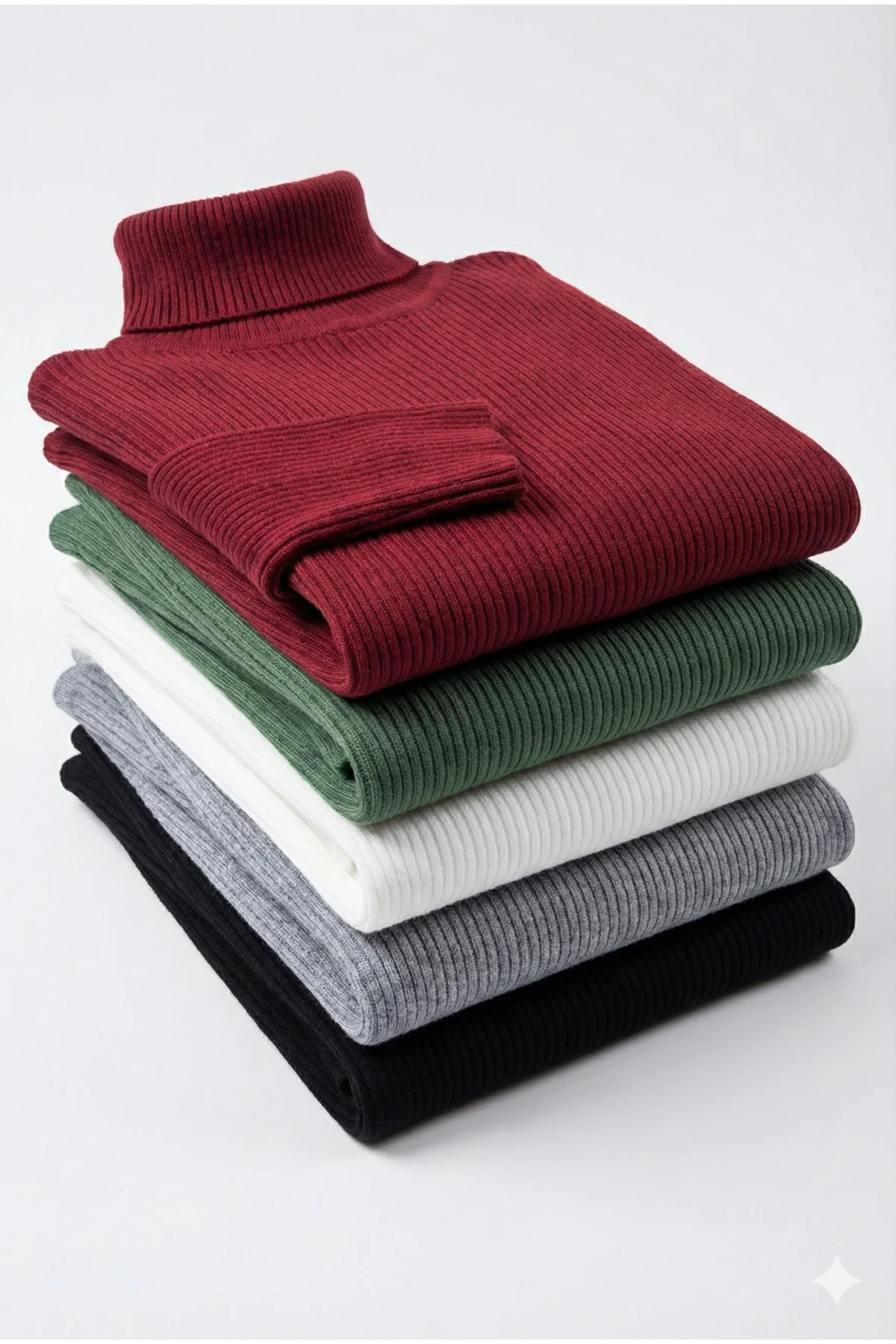 5li Siyah, Beyaz, Bordo, Gri, Haki Unisex Kaşkorse Boğazlı Full Likralı Fitilli Body Kazak