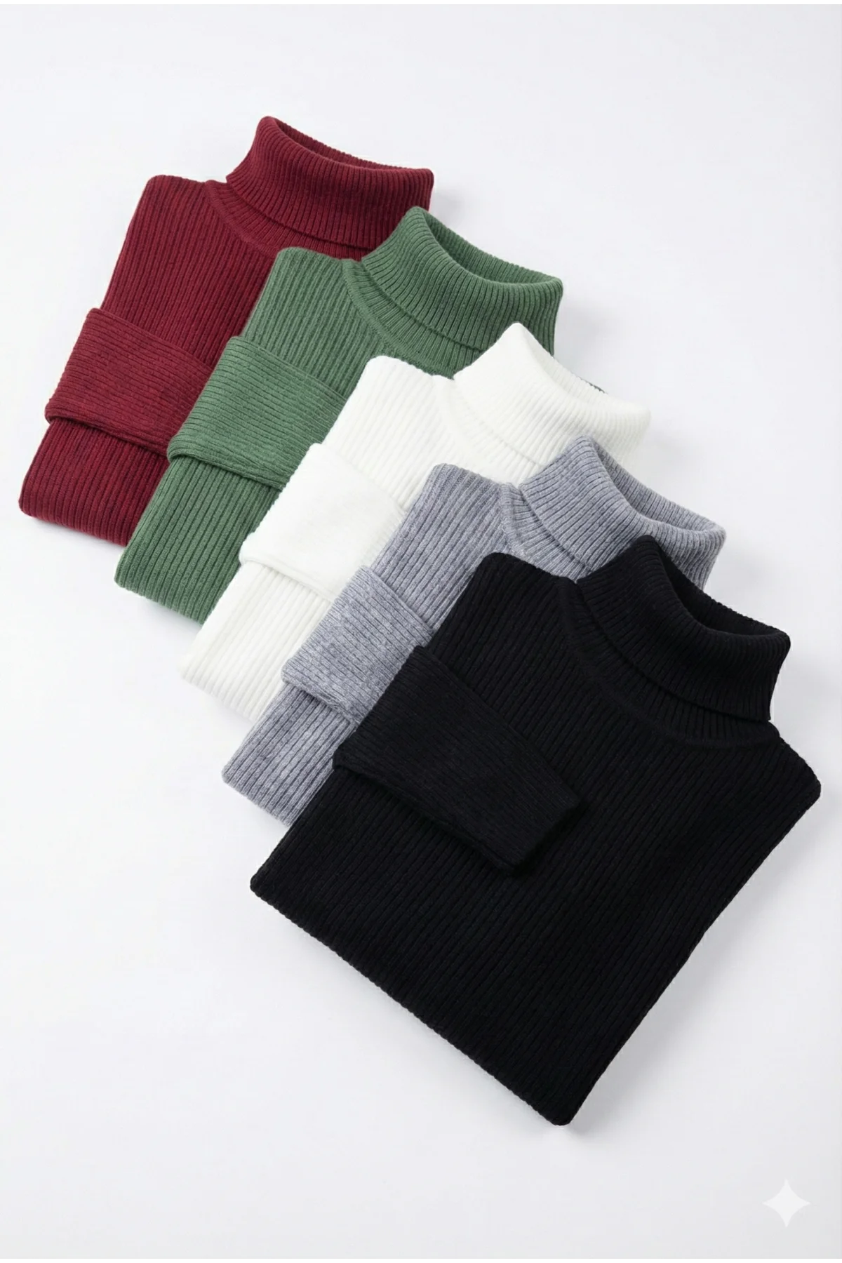 5li Siyah, Beyaz, Bordo, Gri, Haki Unisex Kaşkorse Boğazlı Full Likralı Fitilli Body Kazak