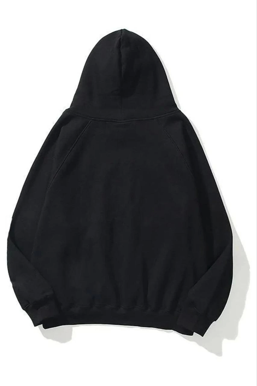 3 Yarn Cotton Unisex Hooded Sweetshirt - Black