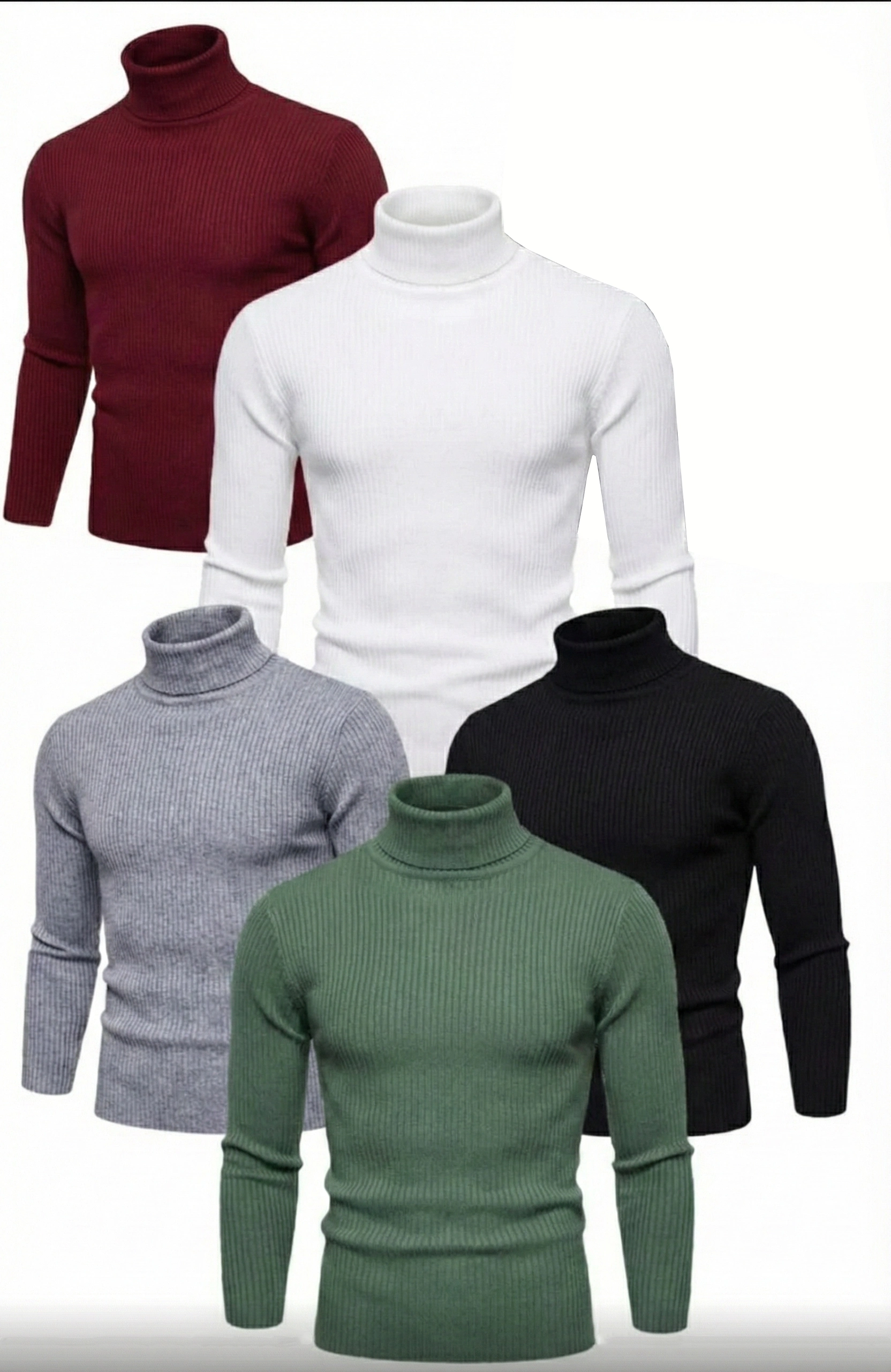 ERKEK 5'li Siyah, Beyaz, Bordo, Gri, Haki Kaşkorse Boğazlı Full Likralı Fitilli Body Kazak