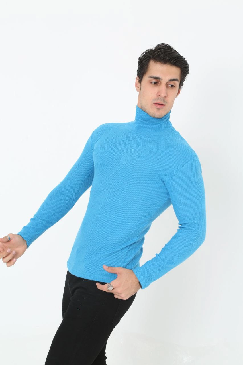 Erkek Kaşkorse Boğazlı Full Likralı Fitilli Body Kazak - Bebek Mavisi