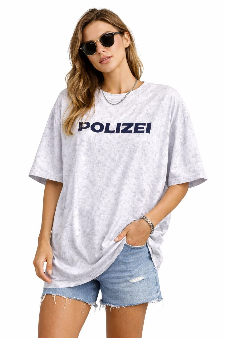 Kadın Asit Yıkamalı Oversize Tişört ön ve Arkası Baskılı %100 Pamuk Street Style T-Shirt - Beyaz görsel 1