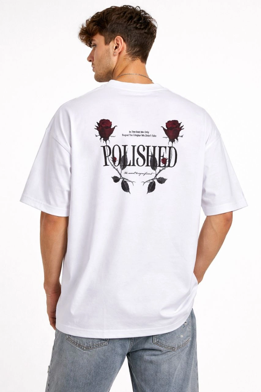 Erkek Bisiklet Yaka Baskılı Kısa Kollu Tişört Streetwear Günlük Basic Pamuklu T-shirt - Beyaz görsel 1