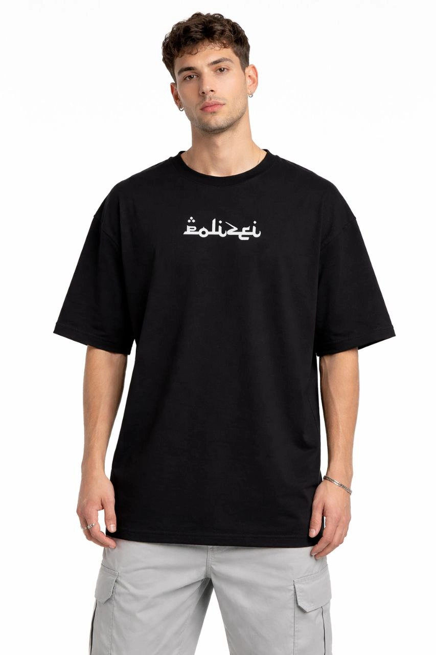 Erkek Bisiklet Yaka Baskılı Kısa Kollu Tişört Streetwear Günlük Basic Pamuklu T-shirt - Siyah görsel 1