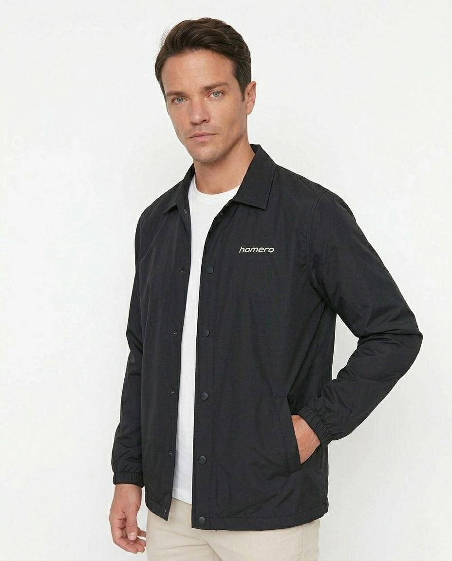 Erkek Yağmur İtici İç Astarlı Çıtçıtlı İç Cepli Dış Cepli Mevsimlik Ceket - Siyah