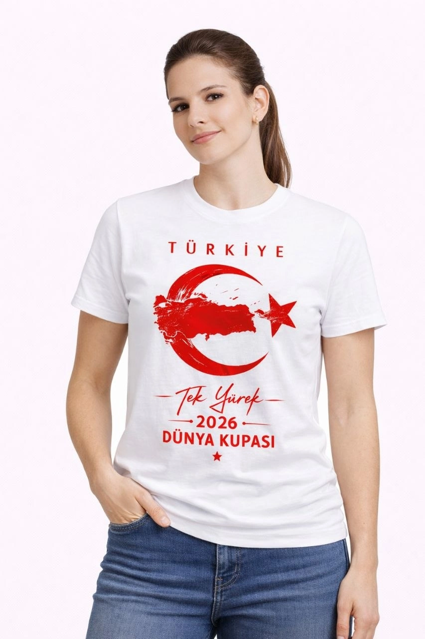 Kadın TÜRKİYE Ay Yıldız 2026 Dünya Kupasi Taraftar Forma T-Shirt - Beyaz 3