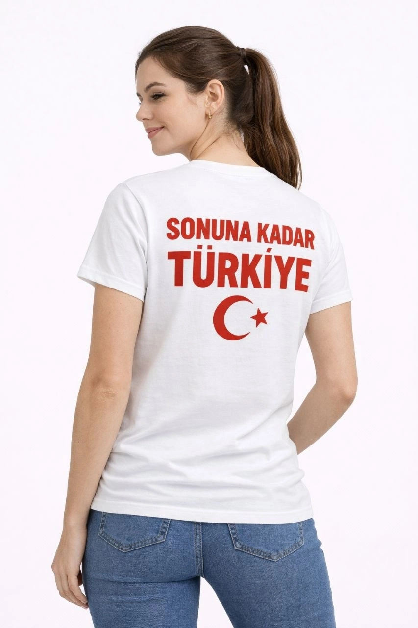 Kadın TÜRKİYE Ay Yıldız Baskılı Taraftar Forma T-Shirt - Beyaz 3