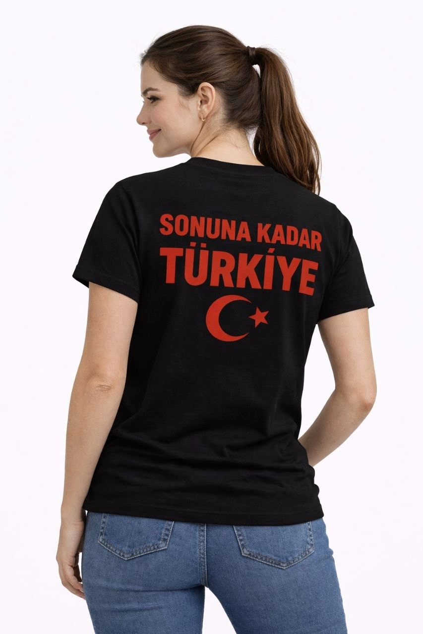Kadın TÜRKİYE Ay Yıldız Baskılı Taraftar Forma T-Shirt - Siyah 2