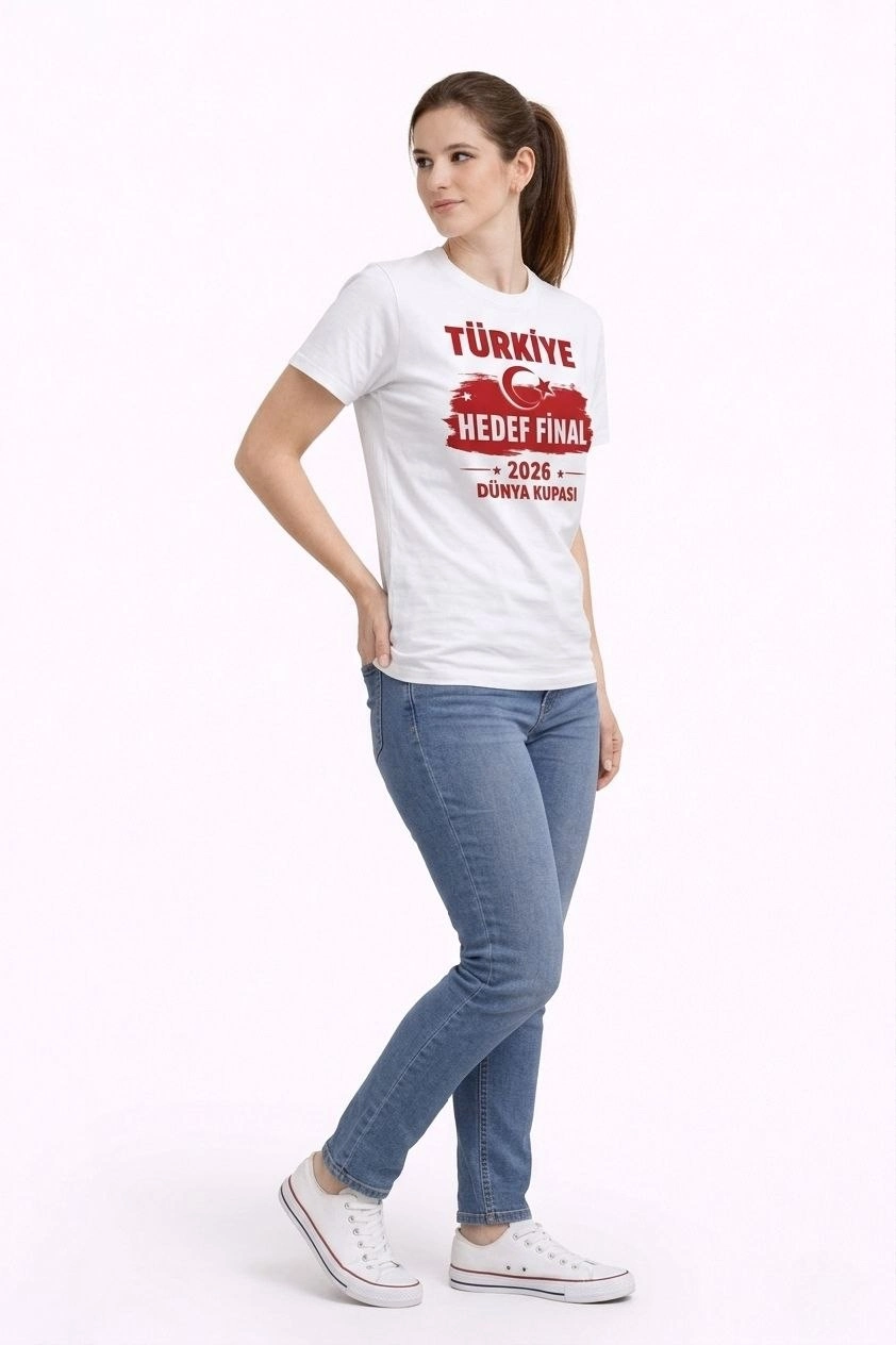 Kadın TÜRKİYE Baskılı Tişört Ay Yıldız 2026 Dünya Kupası Taraftar Forma T-Shirt - Beyaz 2