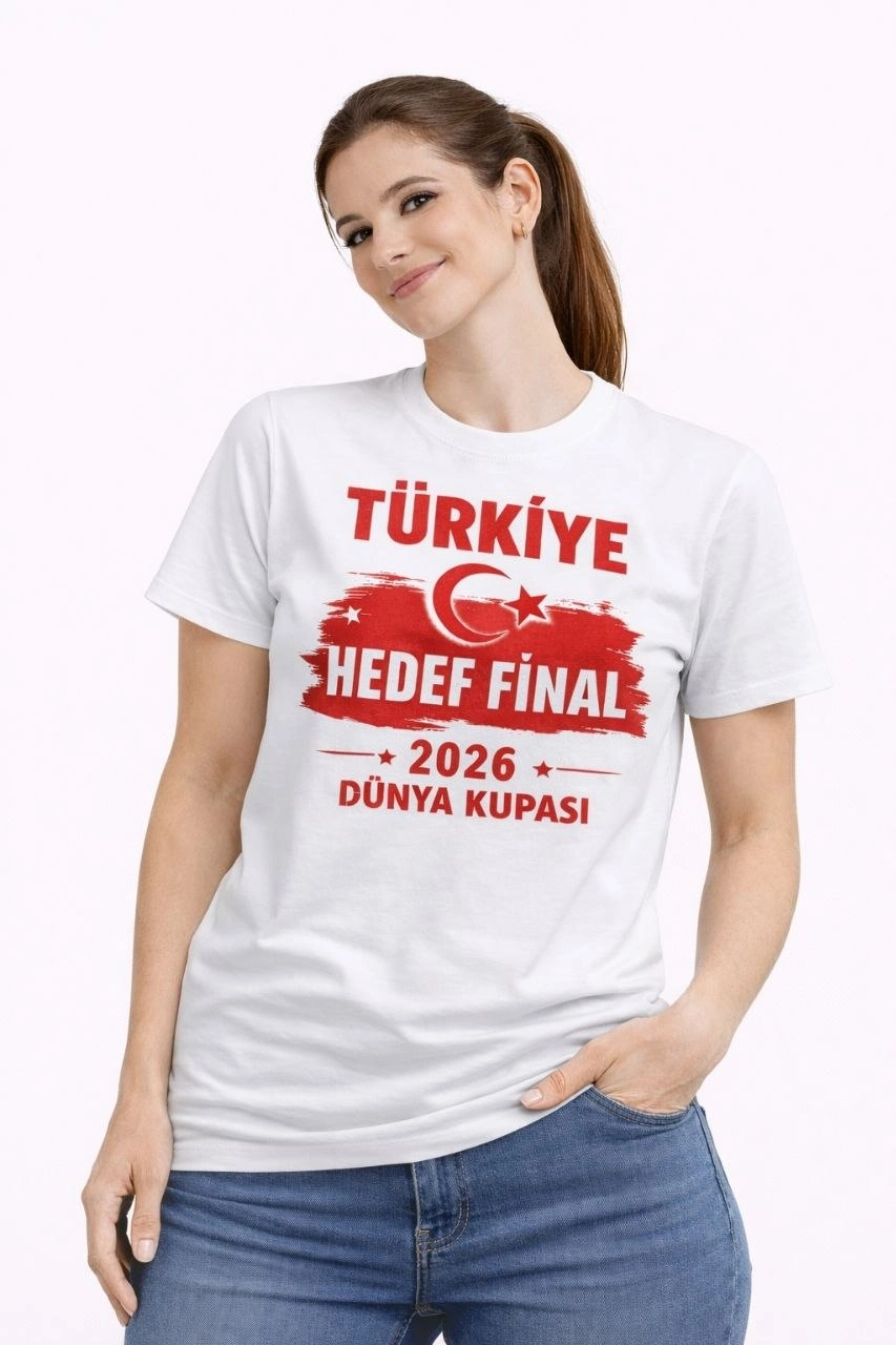 Kadın TÜRKİYE Baskılı Tişört Ay Yıldız 2026 Dünya Kupası Taraftar Forma T-Shirt - Beyaz