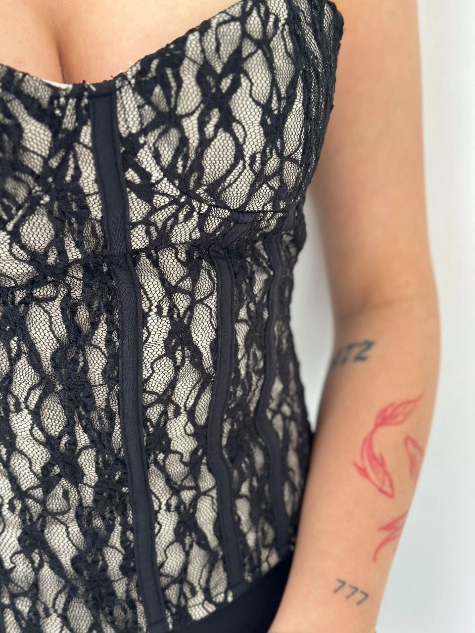 Kadın Fermuarlı Dantel Korse Straplez Bustiyer Transparan Şık Top - Bej 2