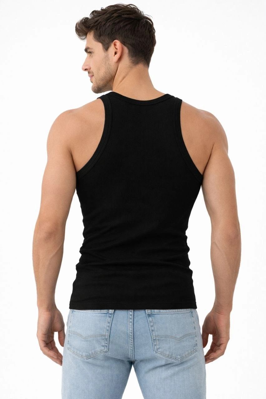Erkek Fitilli Likralı Kaşkorse Atlet Vücuda Oturan Basic Şıklık - Siyah 3