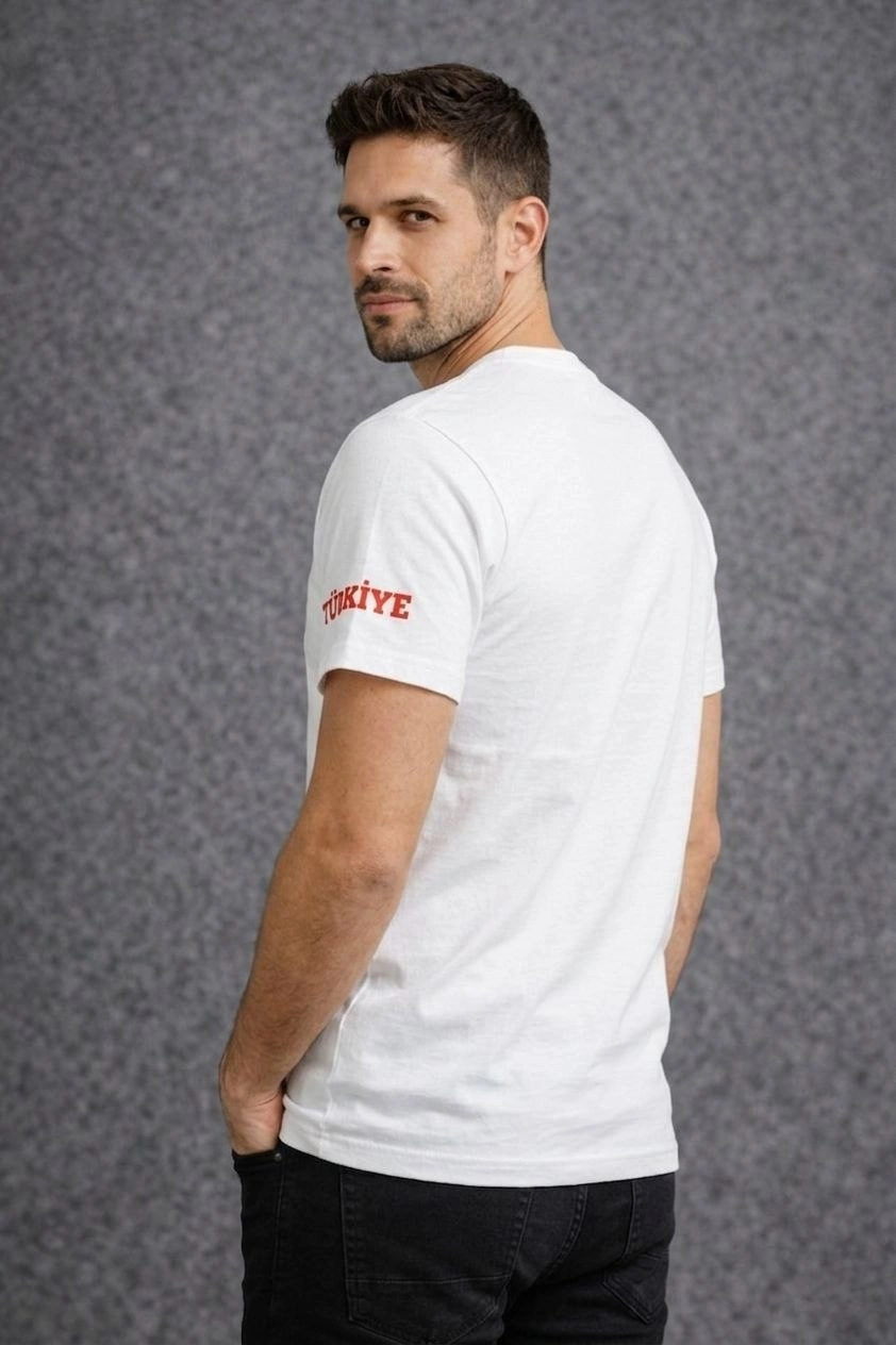 Erkek TÜRKİYE Baskılı Tişört 2026 Dünya Kupası Taraftar Forma T-Shirt - Beyaz 2