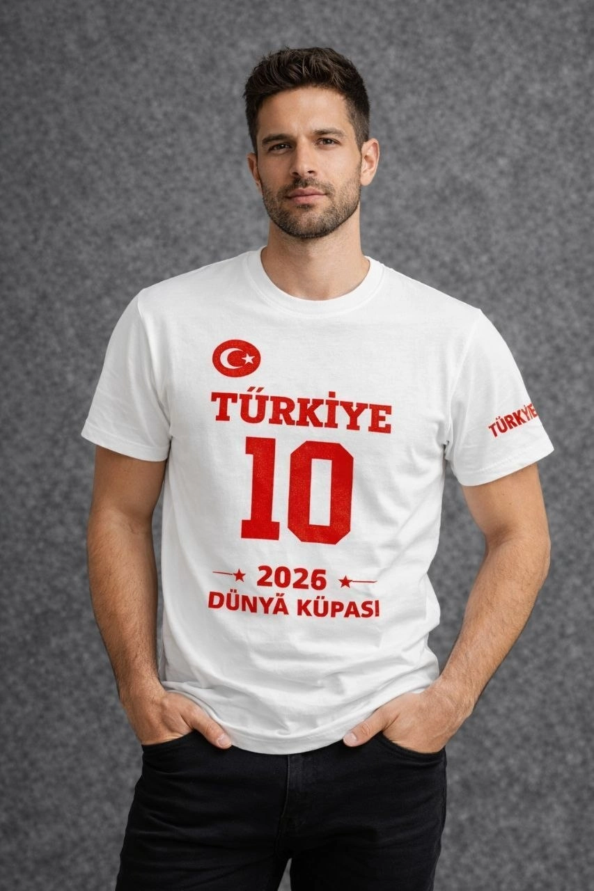 Erkek TÜRKİYE Baskılı Tişört 2026 Dünya Kupası Taraftar Forma T-Shirt - Beyaz 3
