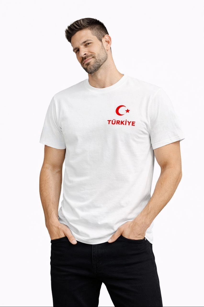 Erkek TÜRKİYE Ay Yıldız Baskılı Taraftar Forma T-Shirt - Beyaz 2