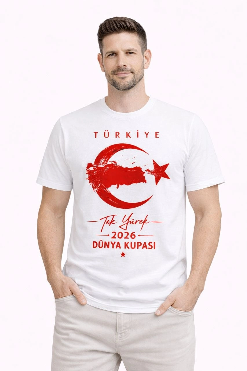 Erkek TÜRKİYE Ay Yıldız Baskılı Taraftar Forma T-Shirt - Beyaz 3