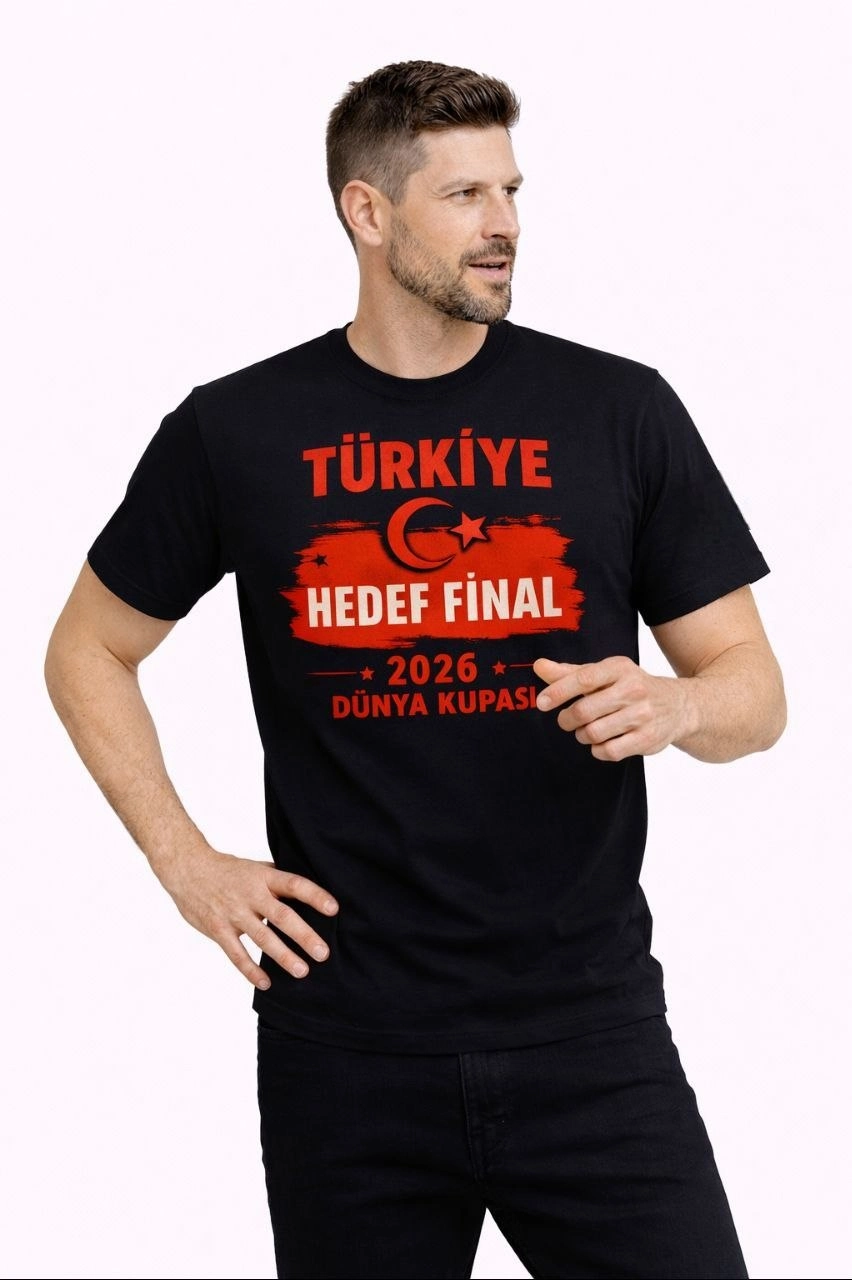 Erkek TÜRKİYE Baskılı Tişört Ay Yıldız 2026 Dünya Kupası Taraftar Forma T-Shirt - Siyah 3