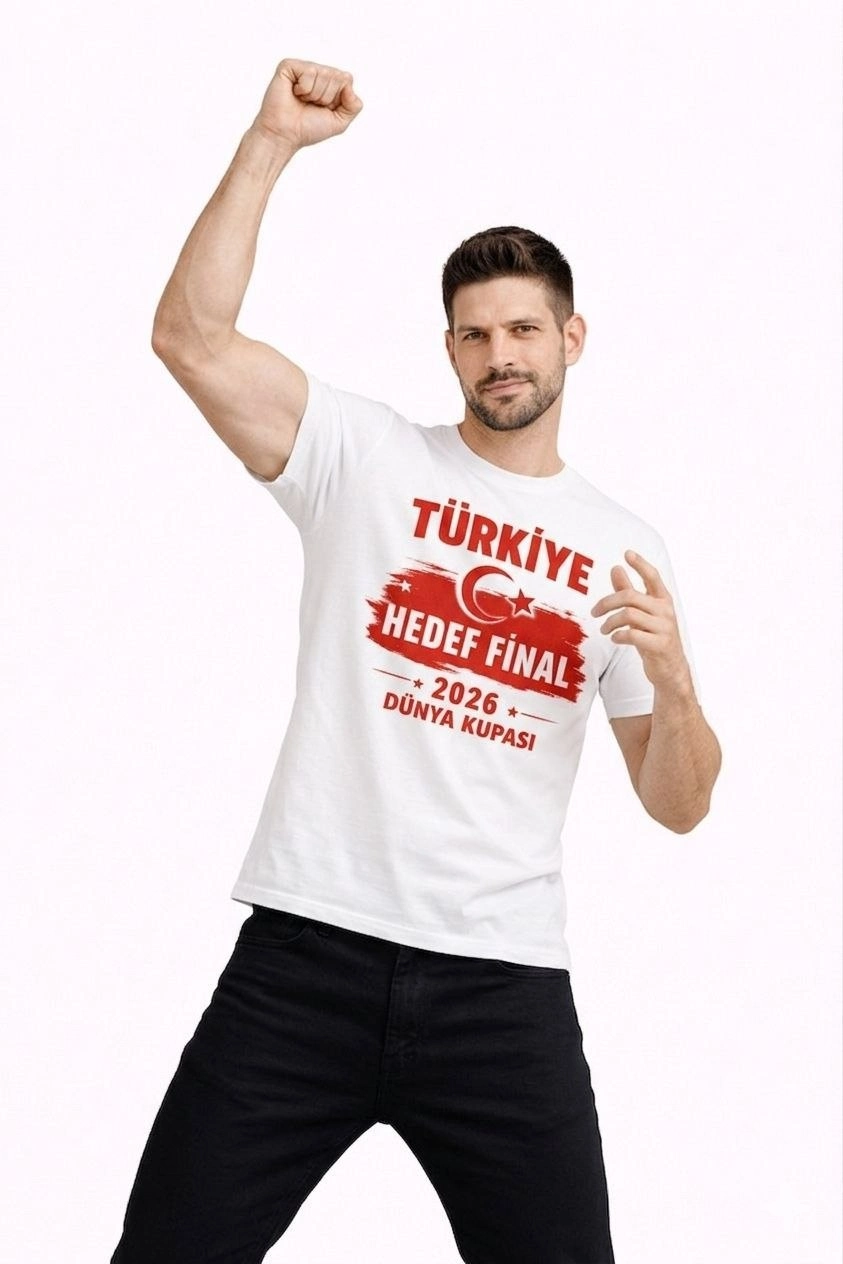 Erkek TÜRKİYE Baskılı Tişört Ay Yıldız 2026 Dünya Kupası Taraftar Forma T-Shirt - Beyaz 3
