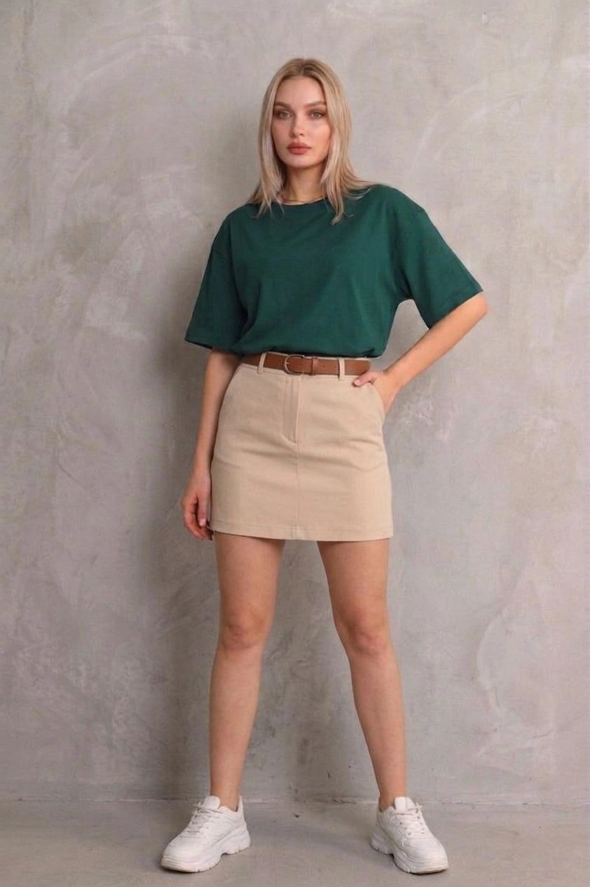 Kadın Regular Fit Tişört Bisiklet Yaka Yazlık Kısa Kol Basıc T-Shirt - Yeşil