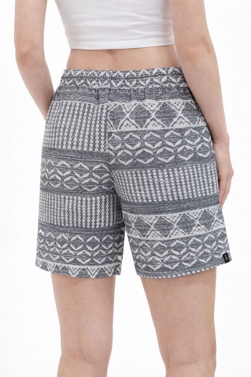 Kadın Etnik Desenli Dokuma Şort Lastikli Bel Bağcıklı Cepli Yazlık - Gri