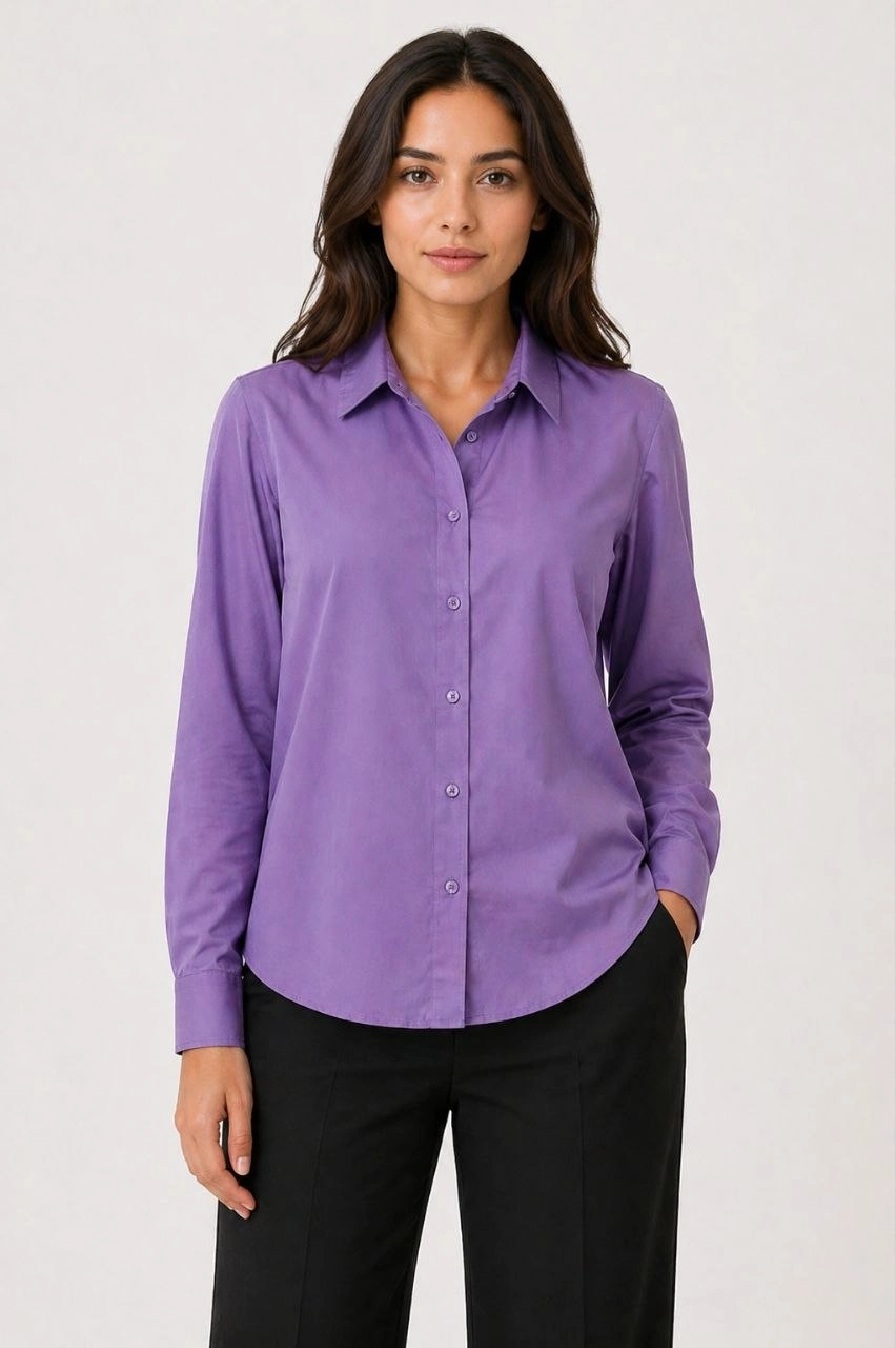 Kadın Uzun Kol Gömlek Düğmeli Klasik Yaka Günlük ve Ofis Şıklığına uygun - Mor