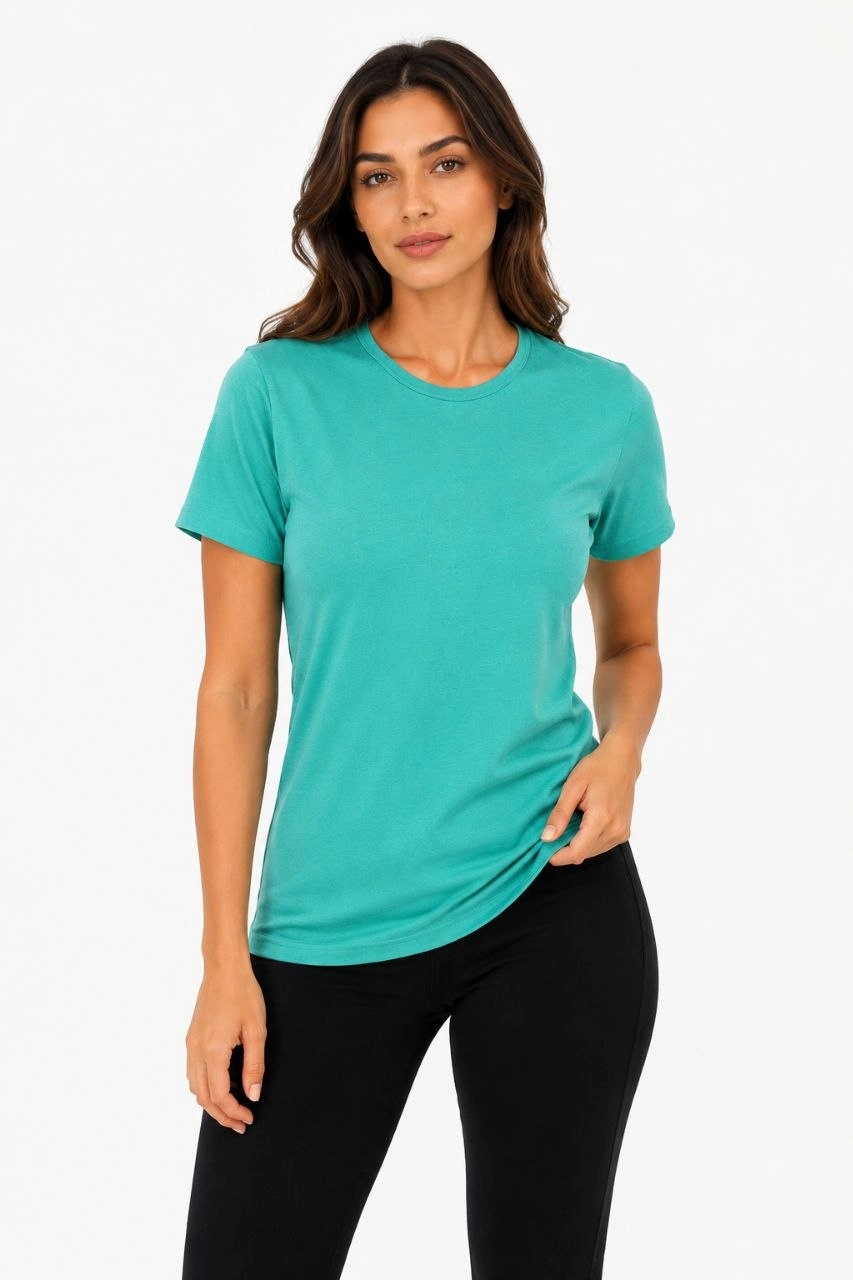 Kadın Basic Tişört Bisiklet Yaka Kısa Kol Günlük Yazlık Slim fit T-Shirt - Su Yeşili görsel 1
