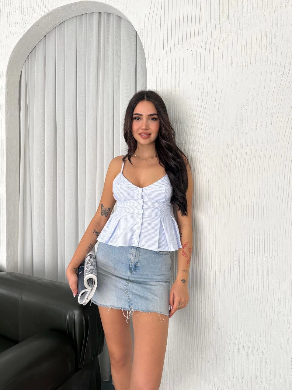 Detailed crop with strap - Light Blue
