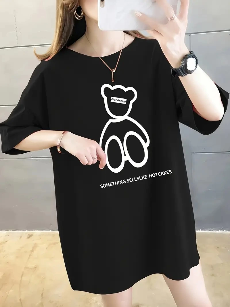 20/1 Penye Compack Front Rear Printed Oversize Bicycle Collar T-shirt - Black