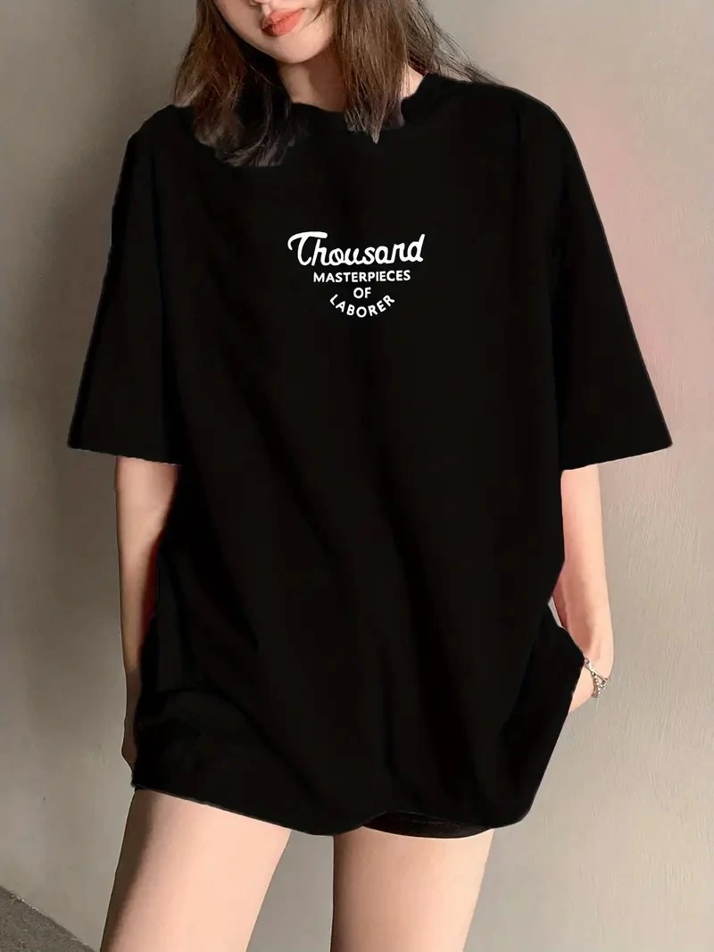 Thousand Front Rear Printed Oversize Bicycle Collar T-shirt - Black