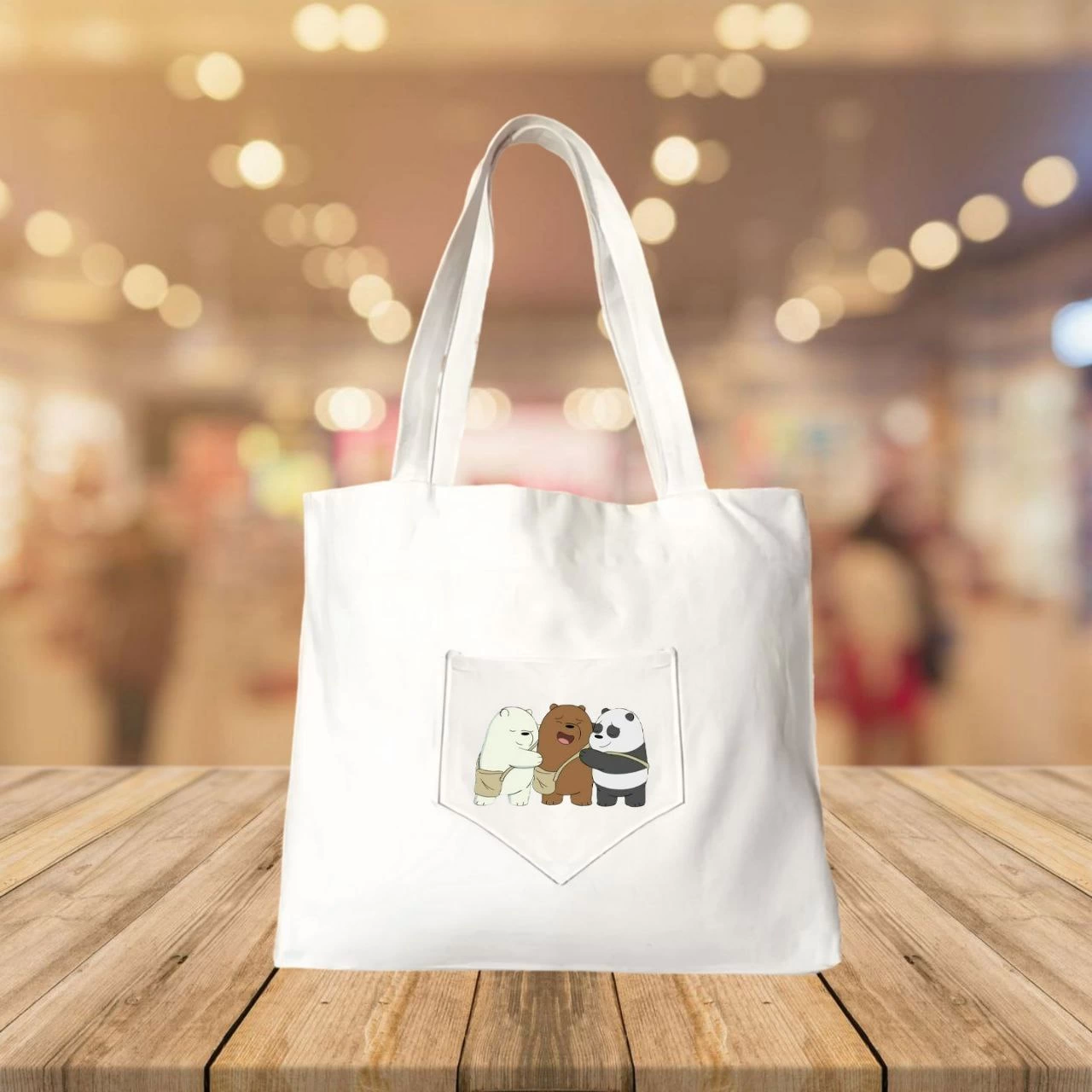 Printed Picnic and Sea Pocket Zipper Bag - White
