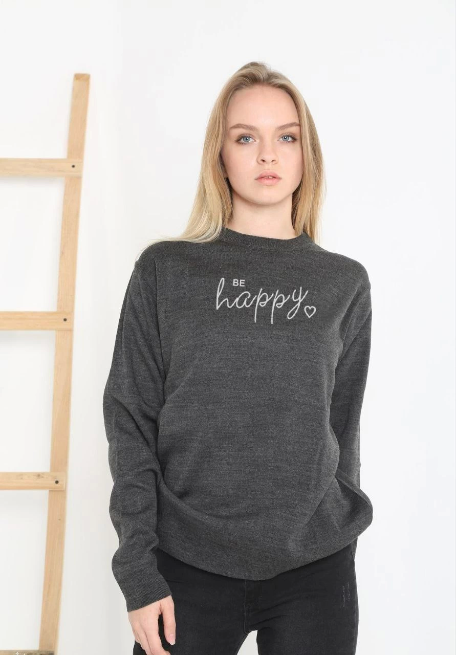 Printed Long Sleeve Half Throat Woven Sweater - Fuction