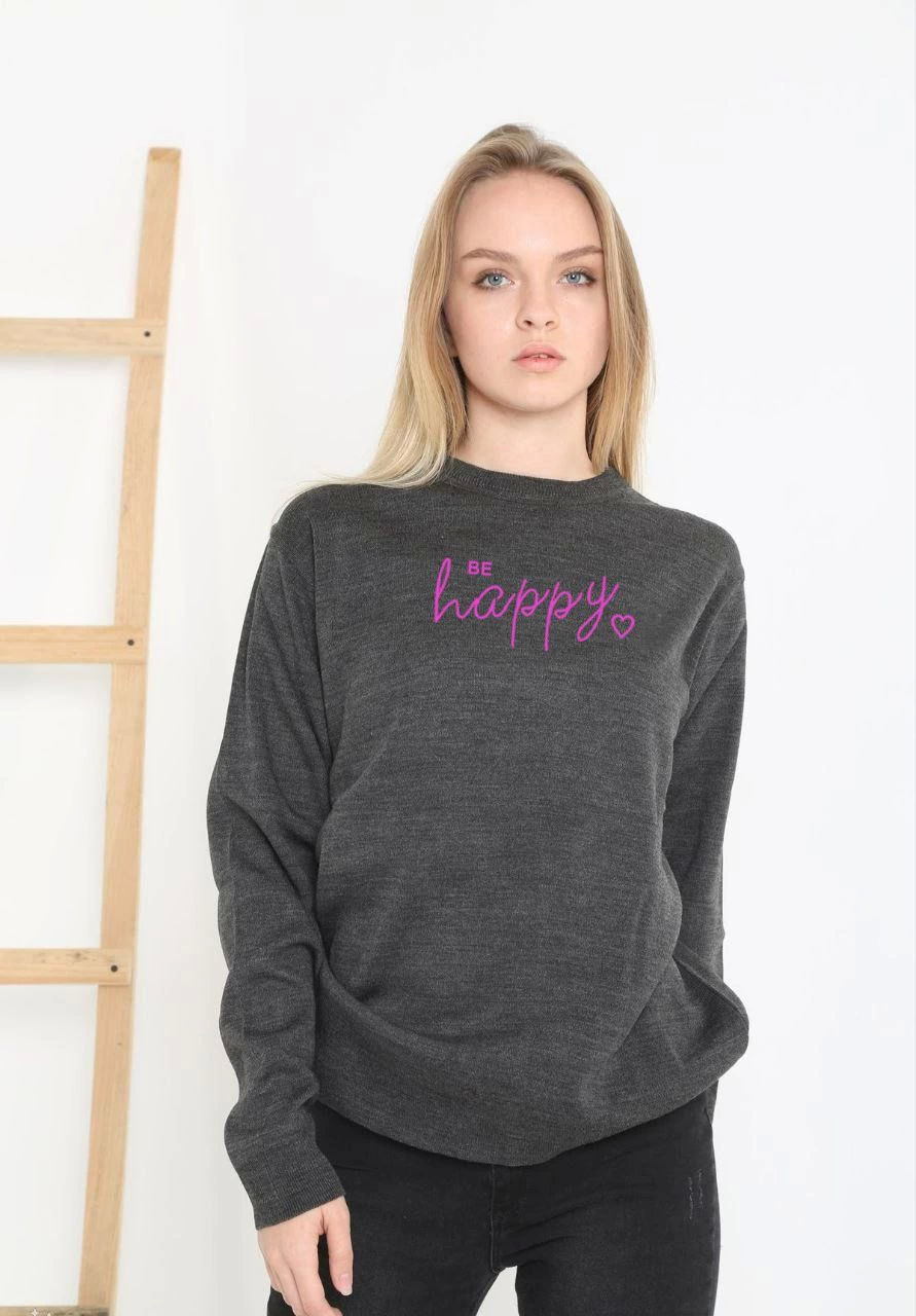 Printed Long Sleeve Half Throat Woven Sweater - Fuction