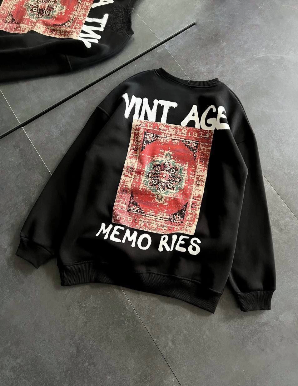 Bicycle Collar Three Thread Printed Oversize SweatShirt - Black