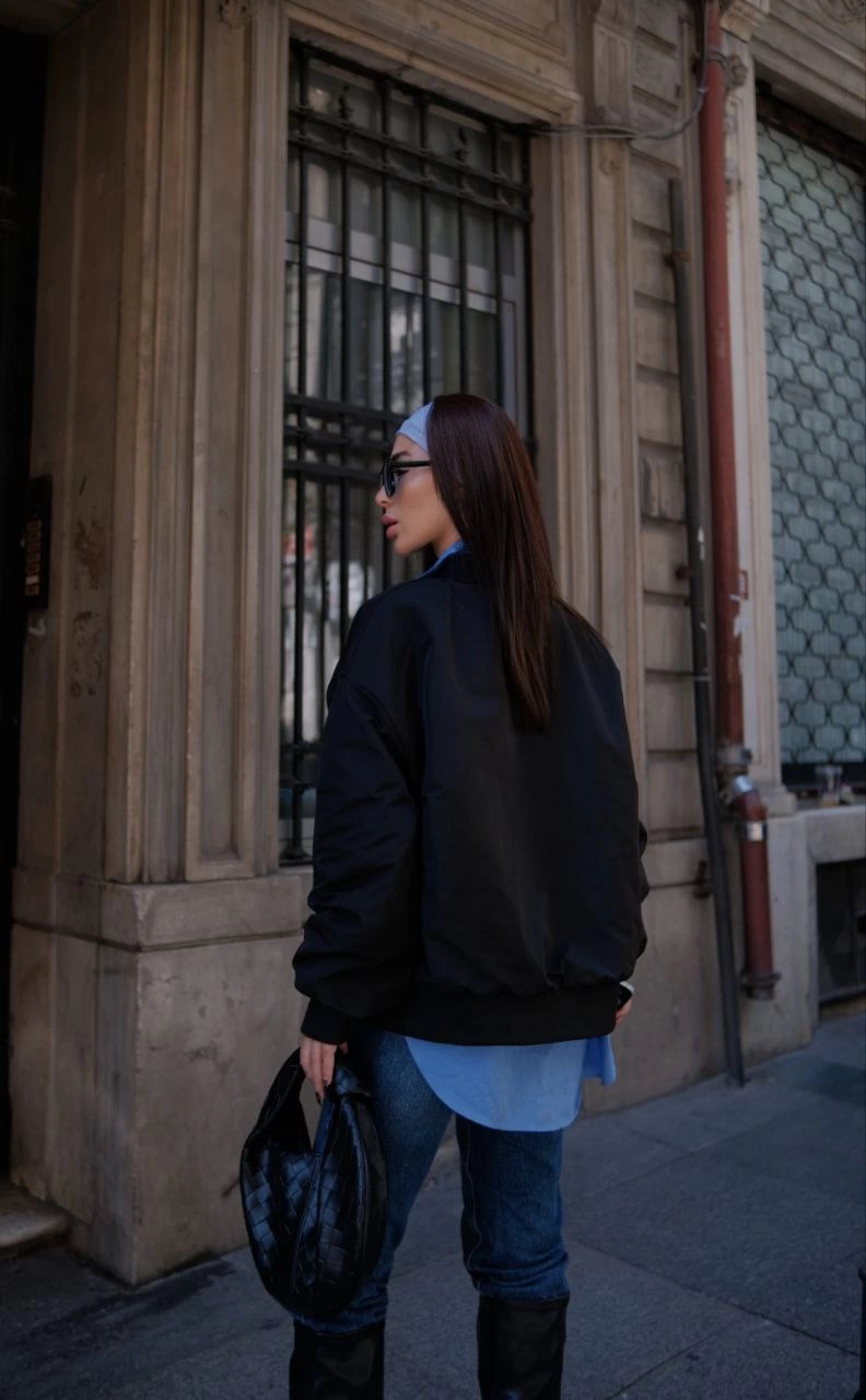 Cepli Bomber Ceket Mont - Siyah