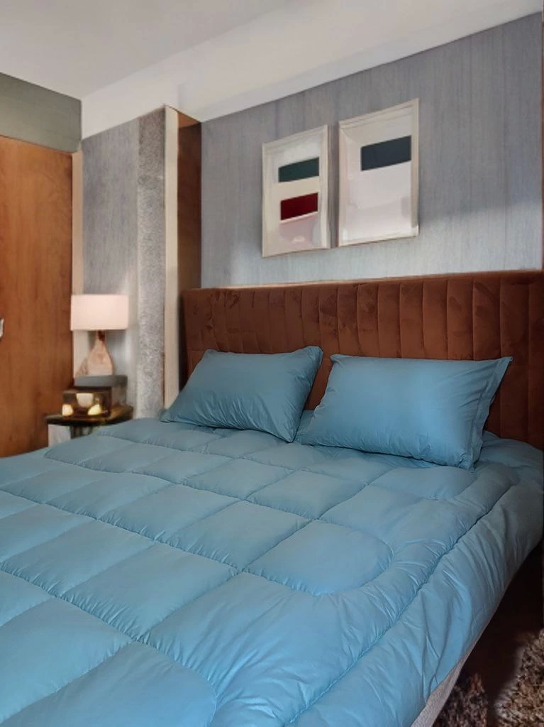 Double Natural Wool Duvet And Pillow Set - Blue