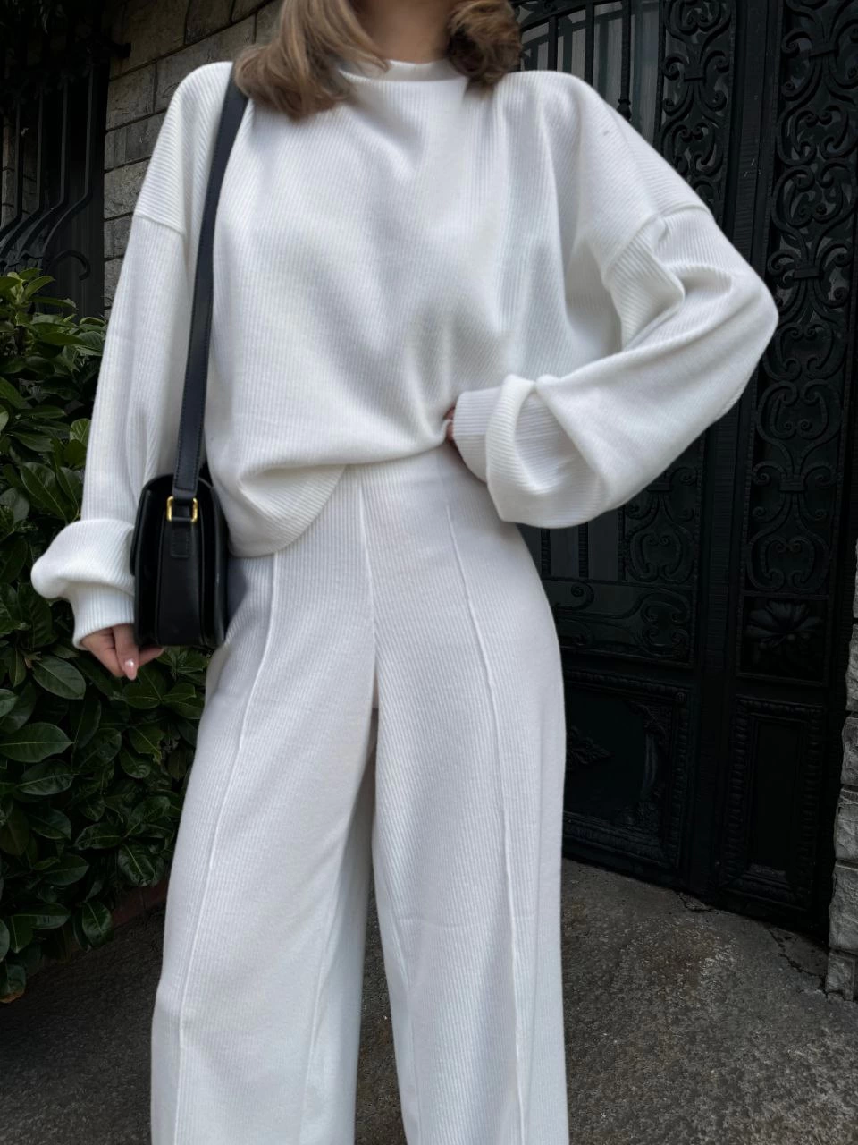 Double Tool with Crop, Pants Fitilli -White