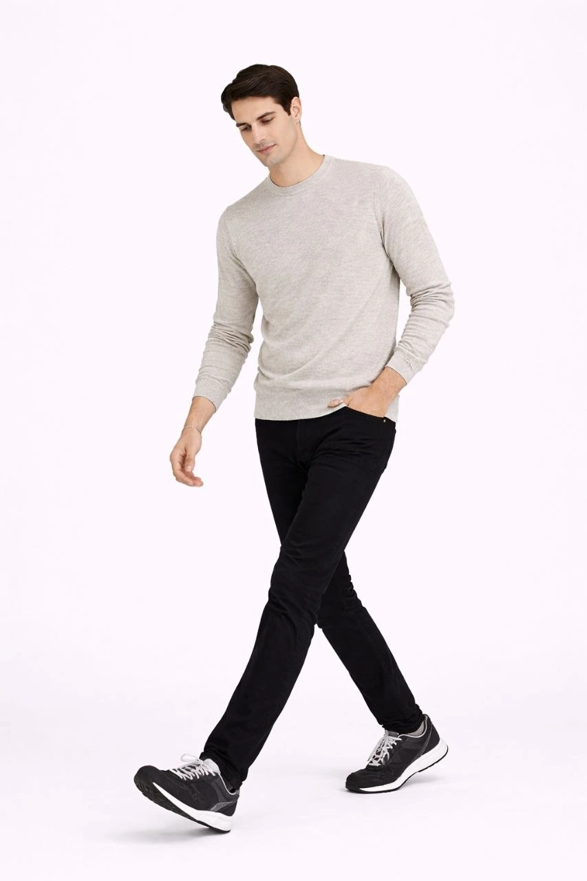 Erkek Bisiklet Yaka Triko Kazak yumuşak dokulu Pamuklu ince Dokuma, uzun kollu Rahat Regular kalıp - Bej