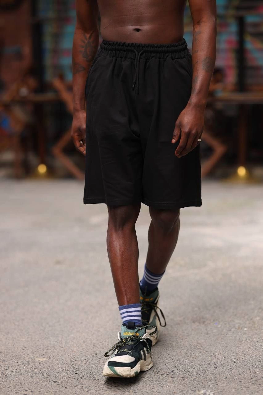 Erkek İki İplik Cepli Şort - Siyah