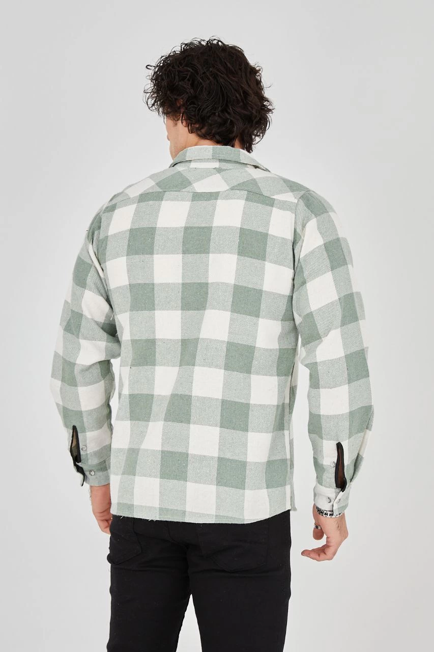 Erkek Uzun Kollu Oduncu Gömlek - Mint yeşili