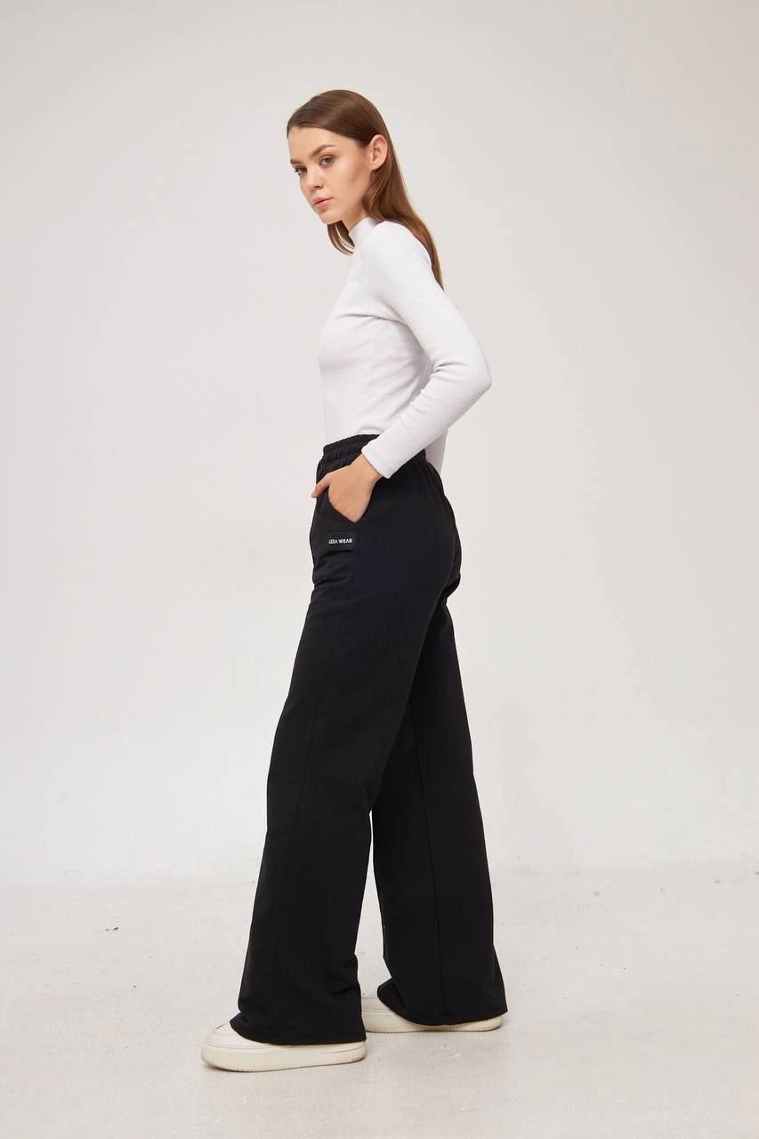 İki iplik Bol Paça Eşofman Pantalon - Siyah