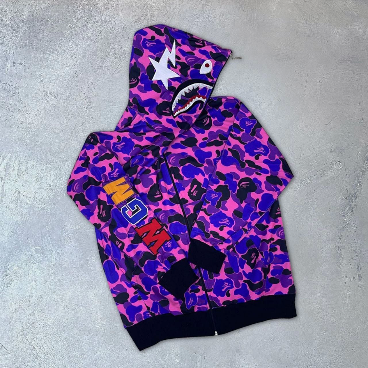 Two Yarn Zippered Hooded With Zipper - Purple