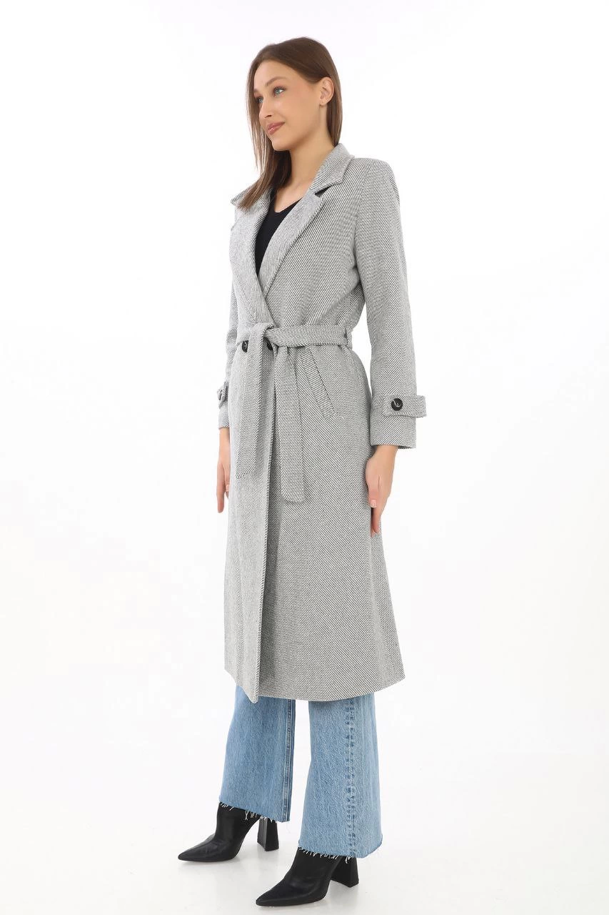 Women Lining Fish Back Cashmere Coat - Grey