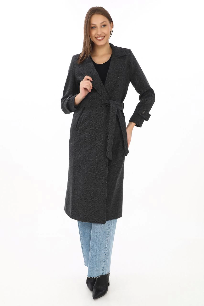Women Lining Fish Back Cashmere Coat - Black