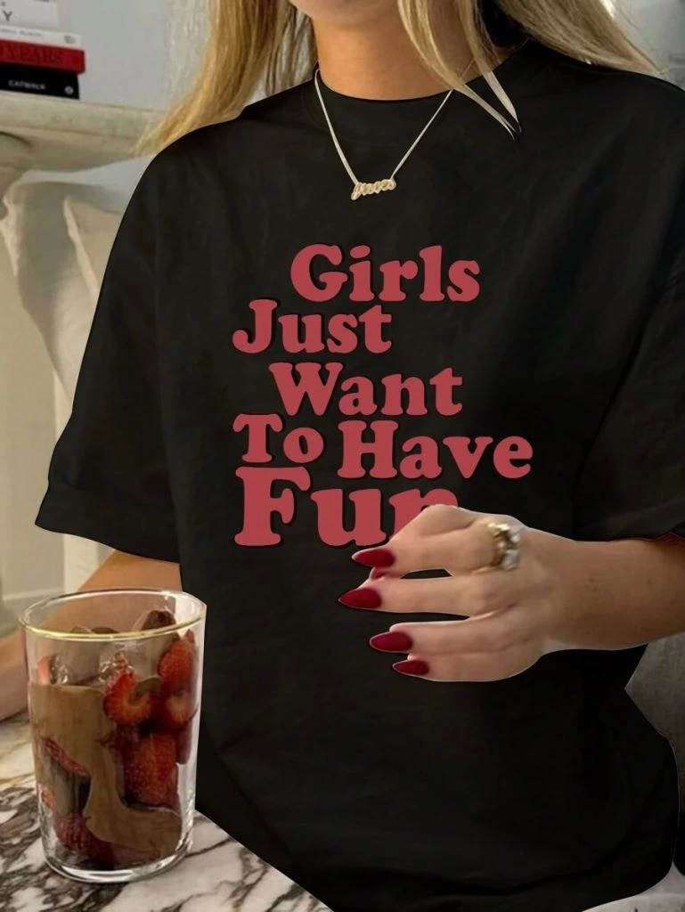 Women Printed Oversize T-shirt - Black