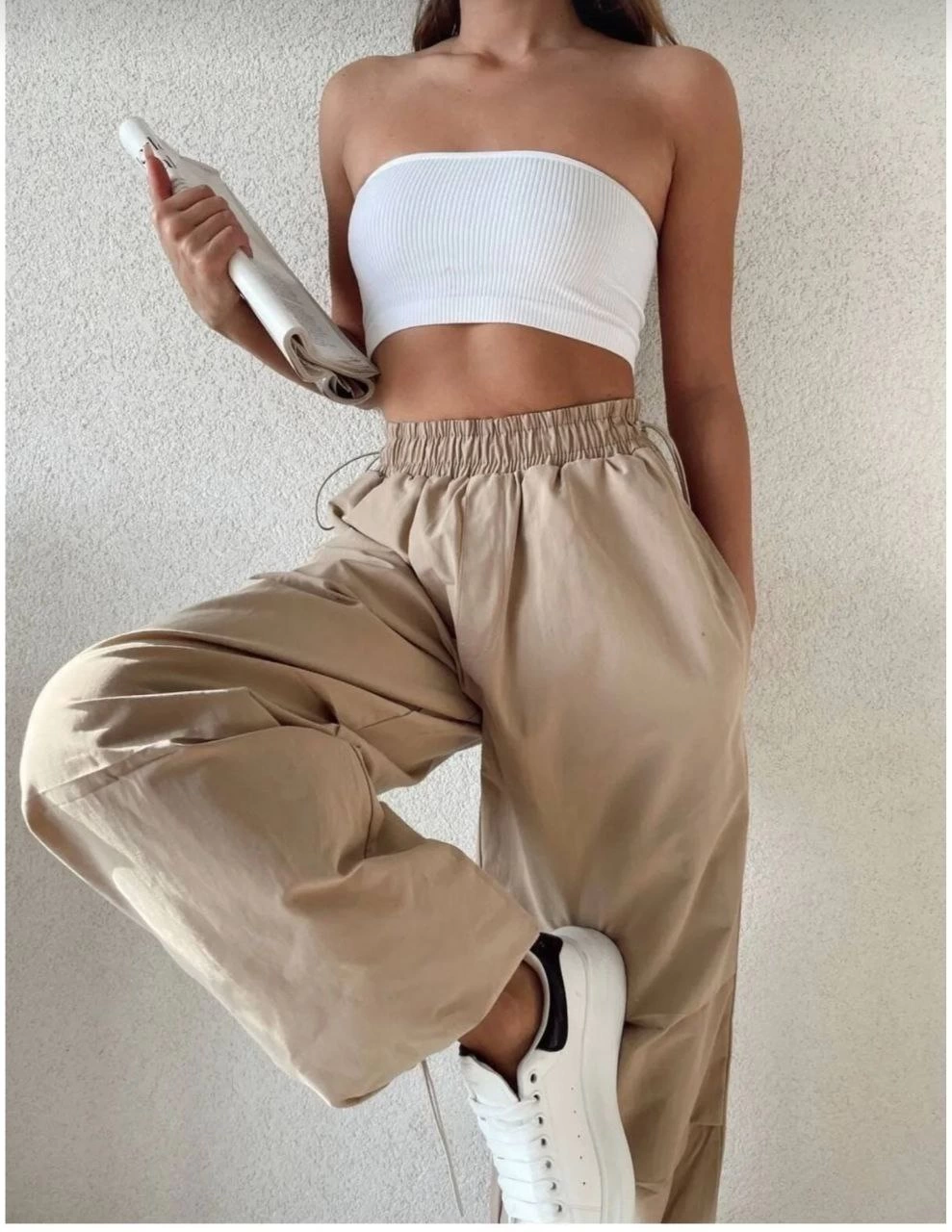 Kadın Cepli Paraşut Pantalon - Bej