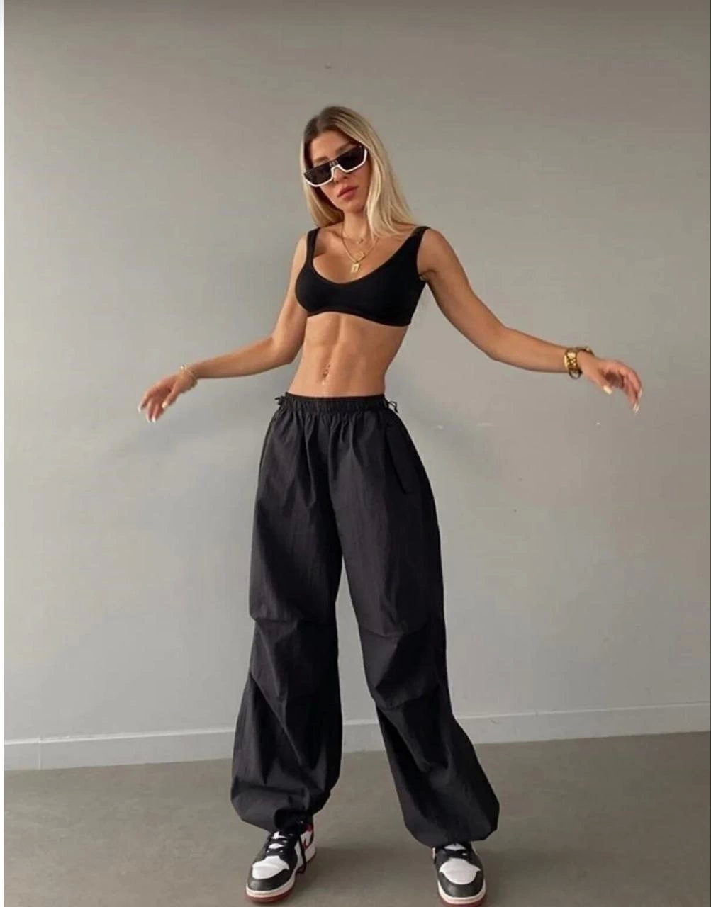Women Pocket Parachuut Pantalon - Black