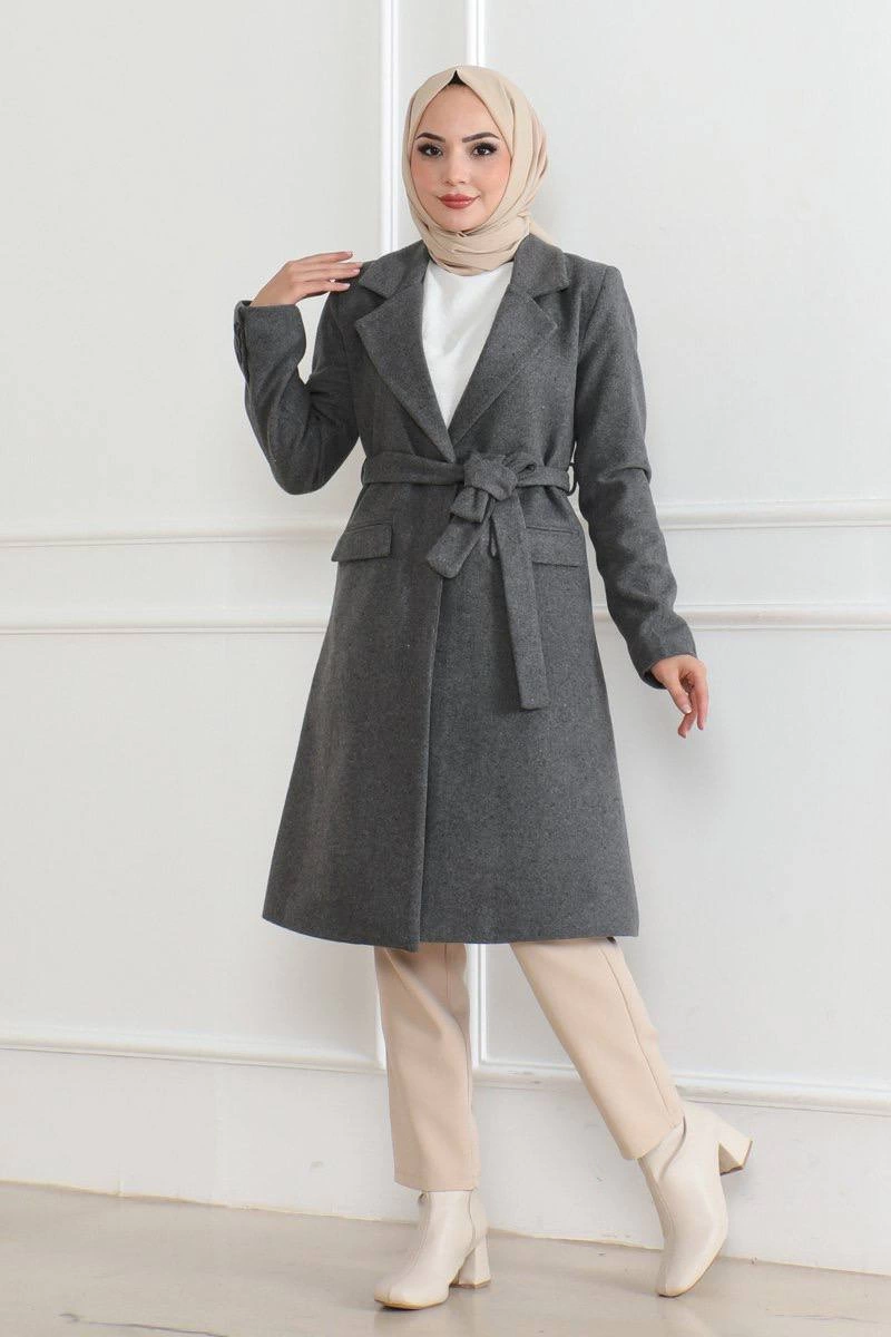 Kadın Düğmeli İçi Astarlı Kaşmir Kaşe Kaban - Bej