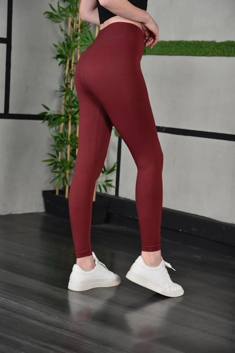 Kadın Full Likra Extra Toparlayıcı Yüksek Bel Dar Kalıp Günlük Spor Tayt - Bordo